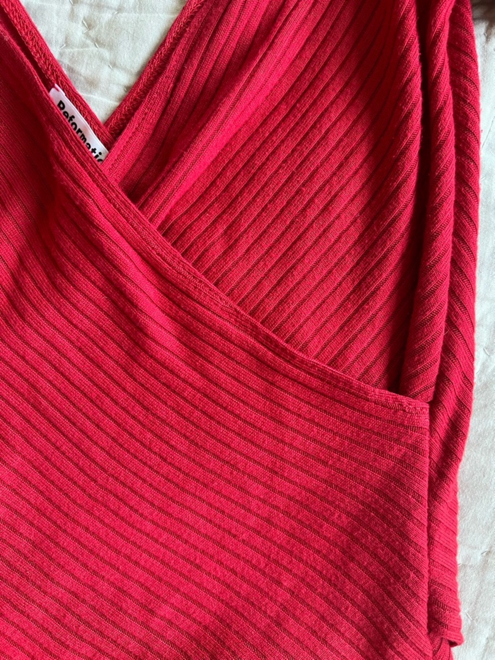 Reformation Bright Red Ribbed V-Neck Top - Picture 4 of 5